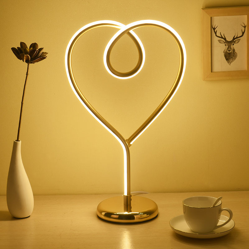 현대 심장 모양의 LED 테이블 램프 결혼 침실 머리맡 테이블 장식 밤 램프 디밍 책상 램프 야간 조명 홈 조명